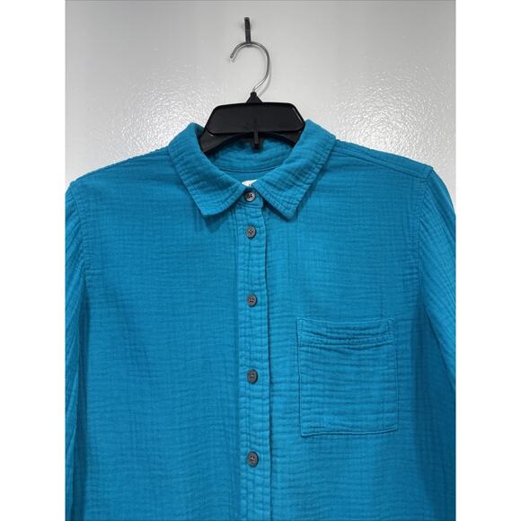 J. Crew Double Gauze Button Down Shirt Women’s Size Medium Cotton Turquoise - Picture 2 of 9